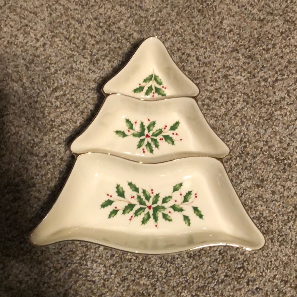Lenox Holiday Christmas Tree Divided Candy Dish